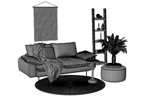 Soft Pink Living Room Interior with Decorative Shelf 3D Модель