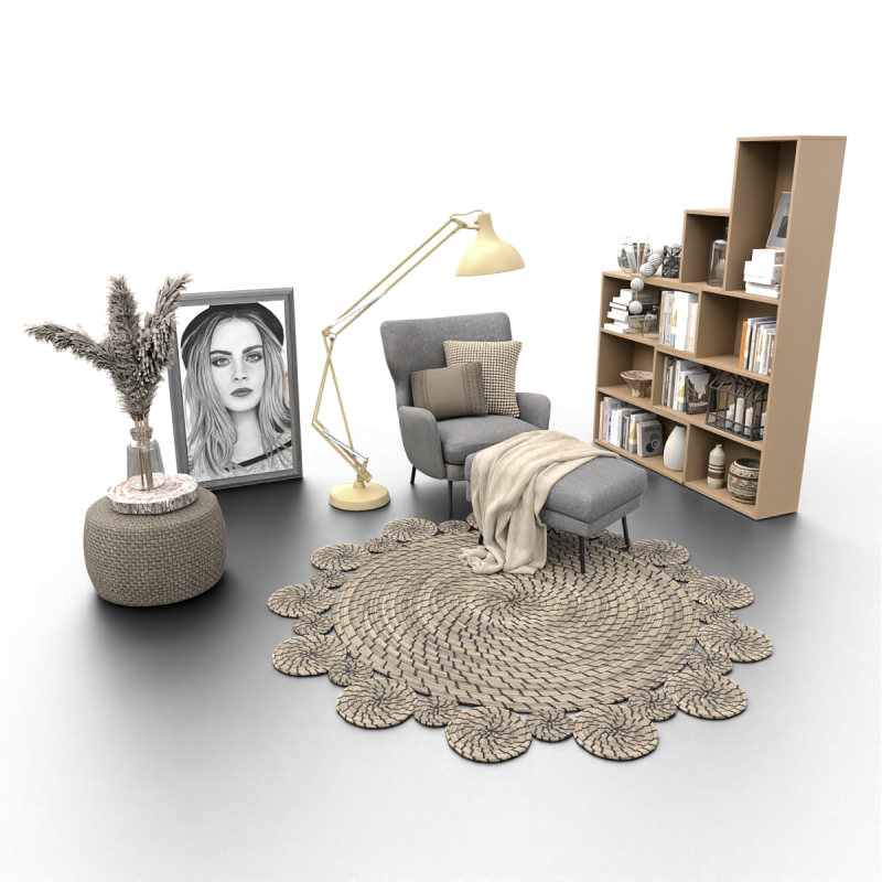 Cozy Reading Nook Scene with Armchair Floor Lamp and Bookshelf 3D 모델 .c4d .max .obj .3ds .fbx .stl .blend 