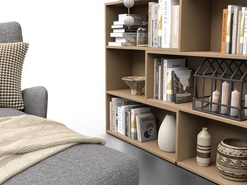 Cozy Reading Nook Scene with Armchair Floor Lamp and Bookshelf 3D Model