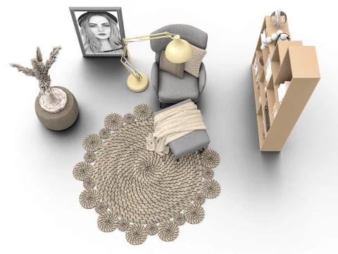 Cozy Reading Nook Scene with Armchair Floor Lamp and Bookshelf 3D Model