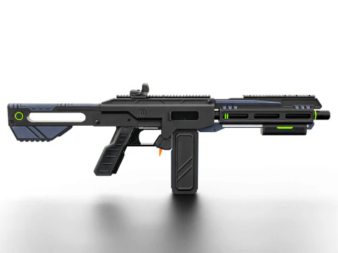 Arma de energia futurista de rifle bullpup de fic&ccedil;&atilde;o cient&iacute;fica low-poly com escopo t&aacute;tico Modelo 3D