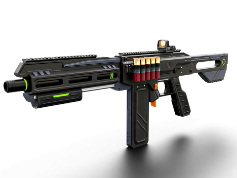 Low-Poly Sci-Fi Bullpup Rifle Futuristic Energy Weapon with Tactical Scope Model 3D