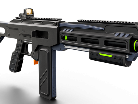 Low-Poly Sci-Fi Bullpup Rifle Futuristic Energy Weapon with Tactical Scope Model 3D