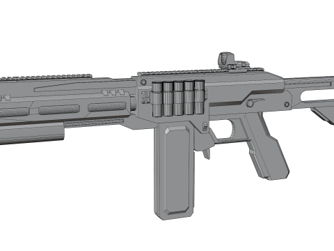 Low-Poly Sci-Fi Bullpup Rifle Futuristic Energy Weapon with Tactical Scope Model 3D