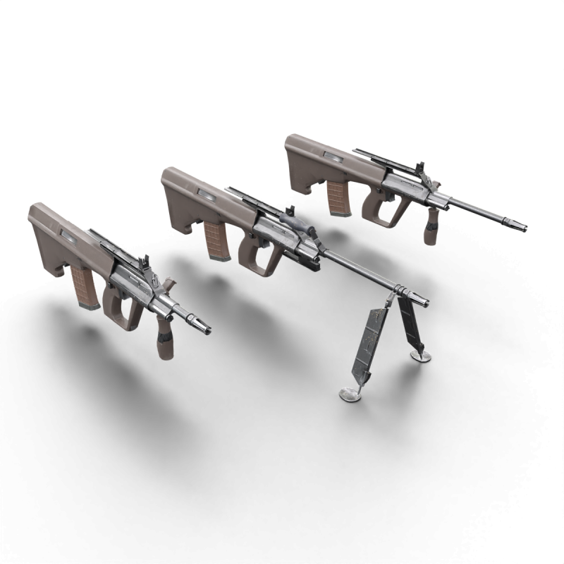 AUG Tactical Rifle Set Game-Ready Bullpup Weapons Model 3D .c4d .max .obj .3ds .fbx .stl .blend
