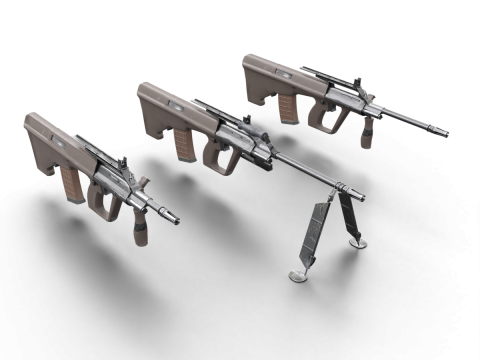 AUG Tactical Rifle Set Game-Ready Bullpup Weapons 3D Model