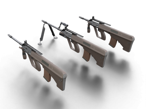 AUG Tactical Rifle Set Game-Ready Bullpup Weapons Model 3D