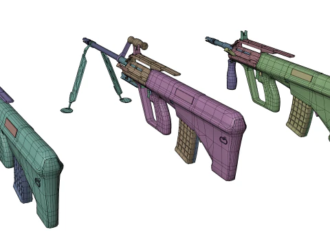 Set di fucili tattici AUG Armi Bullpup pronte per il gioco Modello 3D