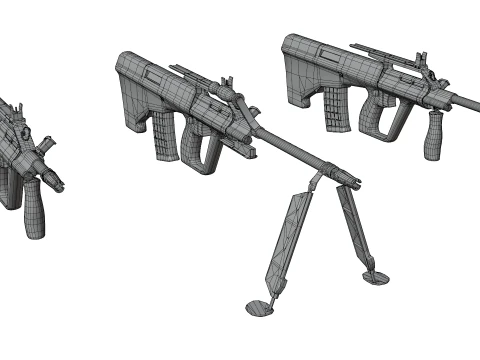 Set di fucili tattici AUG Armi Bullpup pronte per il gioco Modello 3D