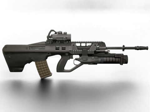 Realistic Tactical Assault Rifle Game Ready PBR Textured Grenade Launcher Red Dot Sight Modèle 3D