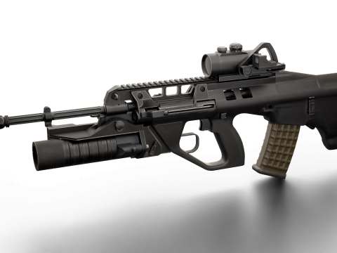 Realistic Tactical Assault Rifle Game Ready PBR Textured Grenade Launcher Red Dot Sight 3D Model