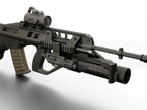 Fucile d'assalto tattico realistico Gioco pronto PBR Lanciagranate strutturato Red Dot Sight Modello 3D