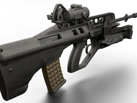 Fucile d'assalto tattico realistico Gioco pronto PBR Lanciagranate strutturato Red Dot Sight Modello 3D