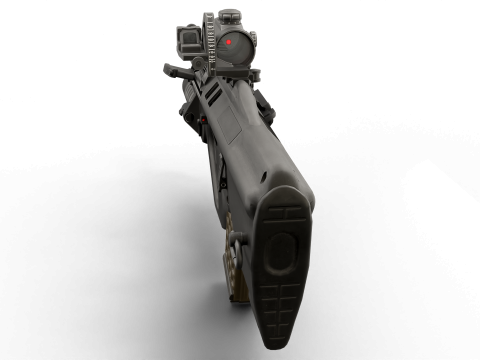 Realistic Tactical Assault Rifle Game Ready PBR Textured Grenade Launcher Red Dot Sight 3D Model