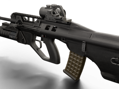 Realistic Tactical Assault Rifle Game Ready PBR Textured Grenade Launcher Red Dot Sight 3D Model