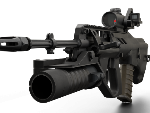 Realistic Tactical Assault Rifle Game Ready PBR Textured Grenade Launcher Red Dot Sight 3D Model