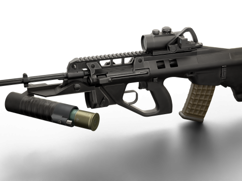 Realistic Tactical Assault Rifle Game Ready PBR Textured Grenade Launcher Red Dot Sight 3D Model