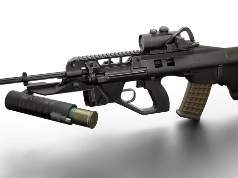 Fucile d'assalto tattico realistico Gioco pronto PBR Lanciagranate strutturato Red Dot Sight Modello 3D