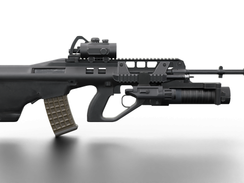 Realistic Tactical Assault Rifle Game Ready PBR Textured Grenade Launcher Red Dot Sight 3D Model