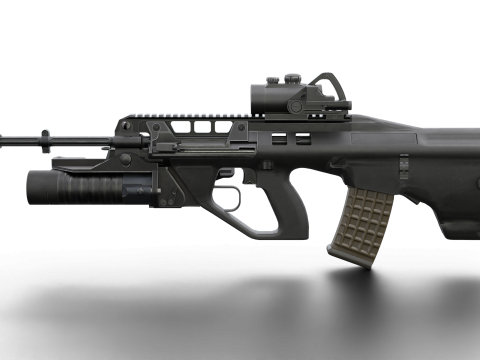 Realistic Tactical Assault Rifle Game Ready PBR Textured Grenade Launcher Red Dot Sight 3D Model
