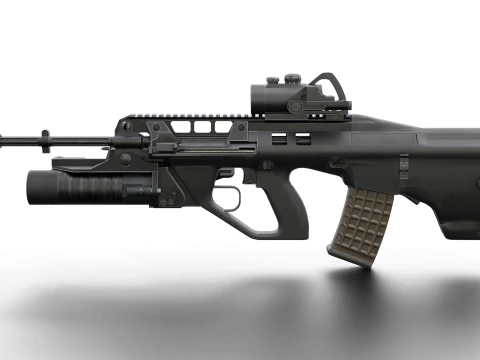 Fucile d'assalto tattico realistico Gioco pronto PBR Lanciagranate strutturato Red Dot Sight Modello 3D