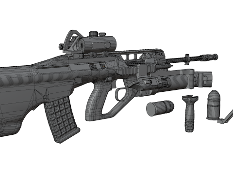 Realistic Tactical Assault Rifle Game Ready PBR Textured Grenade Launcher Red Dot Sight 3D Model