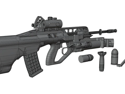 Fucile d'assalto tattico realistico Gioco pronto PBR Lanciagranate strutturato Red Dot Sight Modello 3D