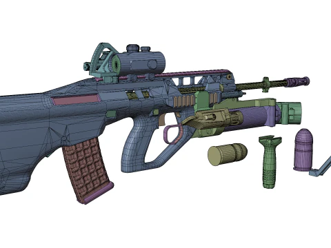 Fucile d'assalto tattico realistico Gioco pronto PBR Lanciagranate strutturato Red Dot Sight Modello 3D