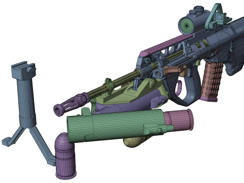 Fucile d'assalto tattico realistico Gioco pronto PBR Lanciagranate strutturato Red Dot Sight Modello 3D