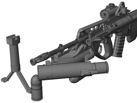 Realistic Tactical Assault Rifle Game Ready PBR Textured Grenade Launcher Red Dot Sight 3D Model