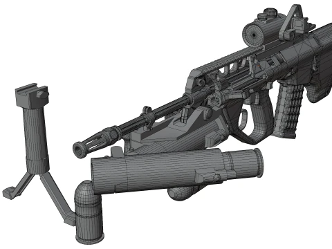 Fucile d'assalto tattico realistico Gioco pronto PBR Lanciagranate strutturato Red Dot Sight Modello 3D