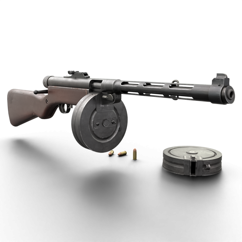 WWII Submachine weapon Drum Magazine 3D Model .c4d .max .obj .3ds .fbx .stl .blend 