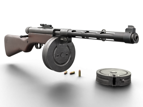 WWII Submachine weapon Drum Magazine 3D Model