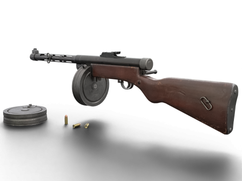 WWII Submachine weapon Drum Magazine 3D Model