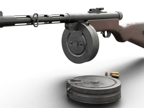 WWII Submachine weapon Drum Magazine 3D Model