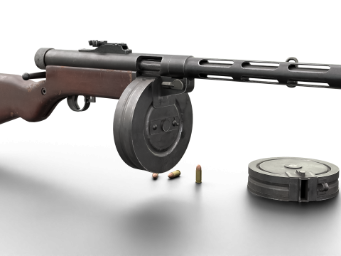 WWII Submachine weapon Drum Magazine 3D Model