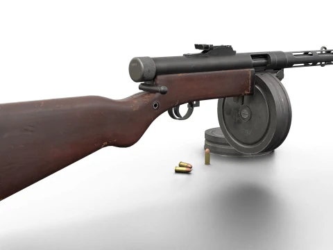 WWII Submachine weapon Drum Magazine 3D Model