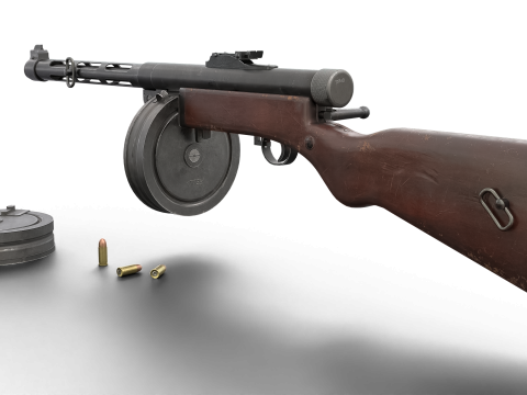 WWII Submachine weapon Drum Magazine 3D Model