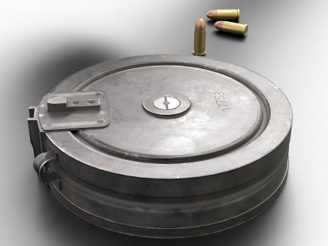 WWII Submachine weapon Drum Magazine 3D Model