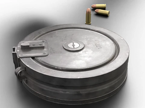 WWII Submachine weapon Drum Magazine 3D Model