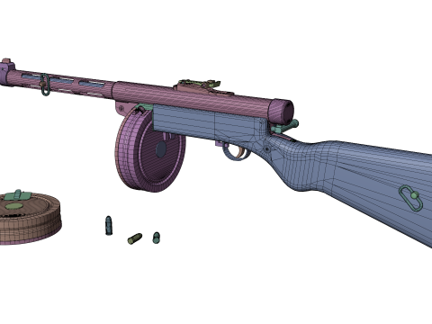 WWII Submachine weapon Drum Magazine 3D Model