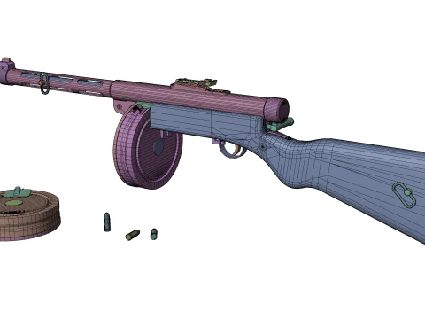 WWII Submachine weapon Drum Magazine 3D Model