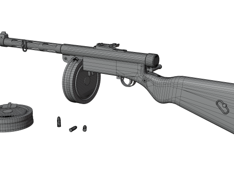 WWII Submachine weapon Drum Magazine 3D Model
