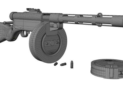 WWII Submachine weapon Drum Magazine 3D Model