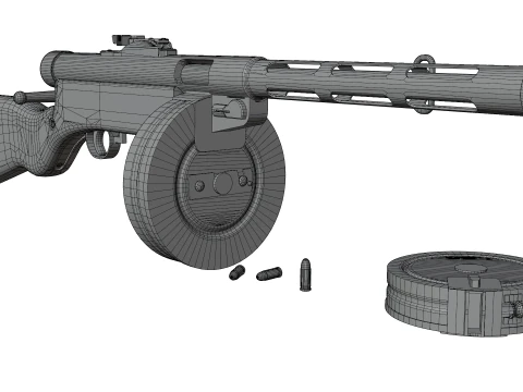WWII Submachine weapon Drum Magazine 3D Model