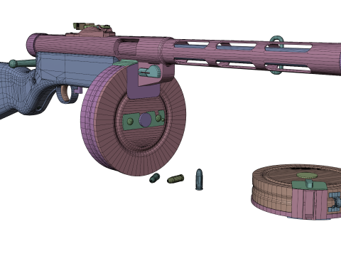 WWII Submachine weapon Drum Magazine 3D Model