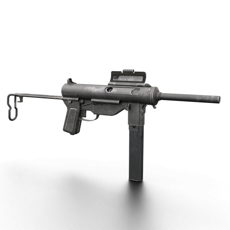 Vintage Submachine Weapon Foldable Stock Ammo Props Game Ready Model 3D .c4d .max .obj .3ds .fbx .stl .blend