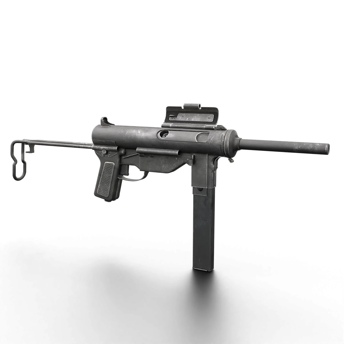 Vintage Submachine Weapon Foldable Stock Ammo Props Game Ready 3D Model .c4d .max .obj .3ds .fbx .stl .blend 