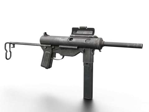 Vintage Submachine Weapon Foldable Stock Ammo Props Game Ready 3D Model
