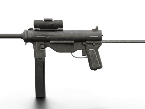 Vintage Submachine Weapon Foldable Stock Ammo Props Game Ready Model 3D